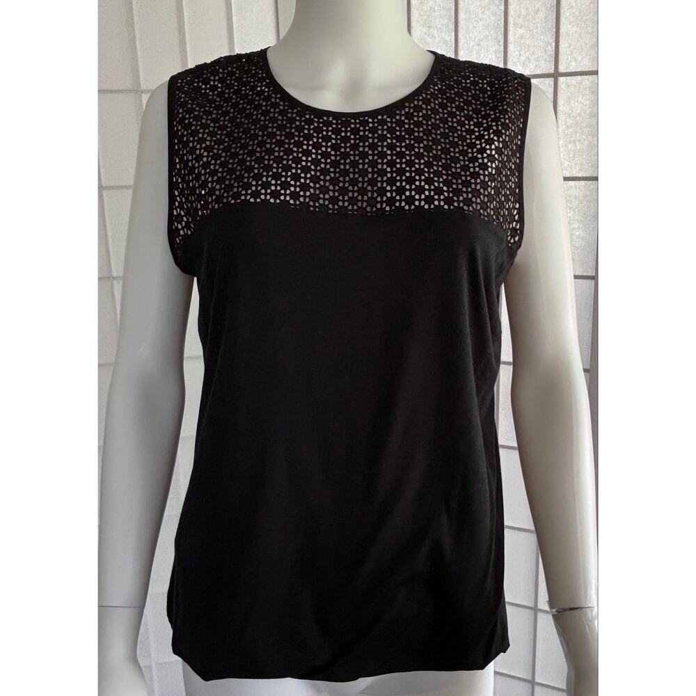 Akris Punto Black Eyelet Lace Sleeveless Shell Top Size 16 NWT Designer